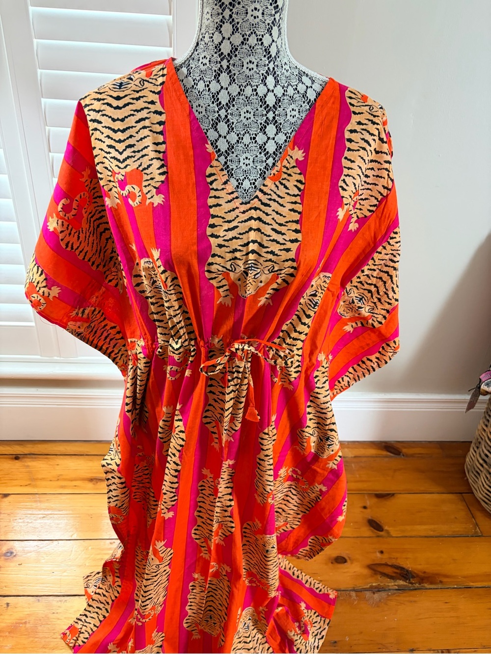 Vibrant Pink & Orange Tiger-Print V-Neck Women’s Top